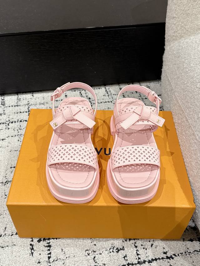Louis Vuitton 25 Summer New Arrival Maya Series Denim Leather Flatform Sandals W