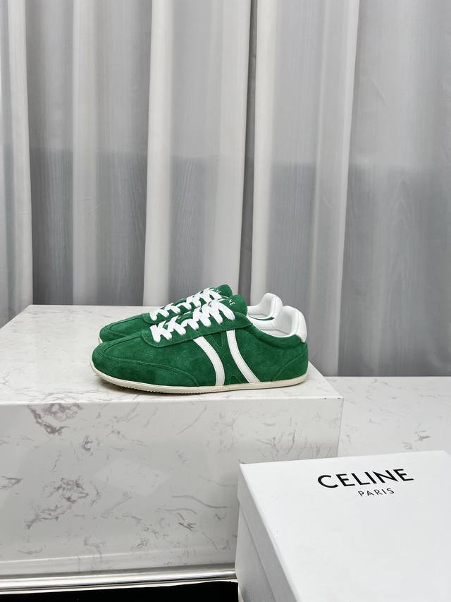 Celine Couple's Edition 35-45 Jogger Triomphe Logo Leather And Suede Low-Top Lac