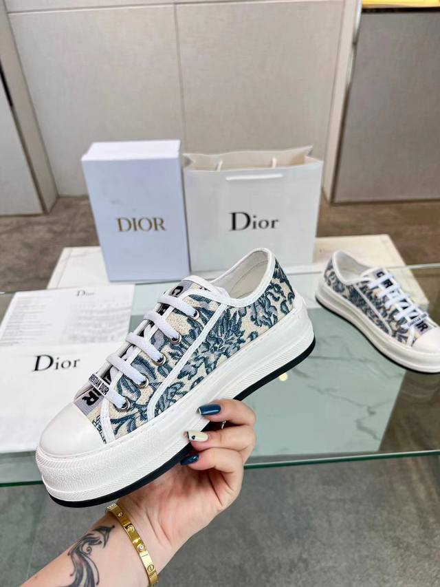 Flash Sale Price: Dior Walk'n Series Vintage Print Embroidered Thick-Soled Canva