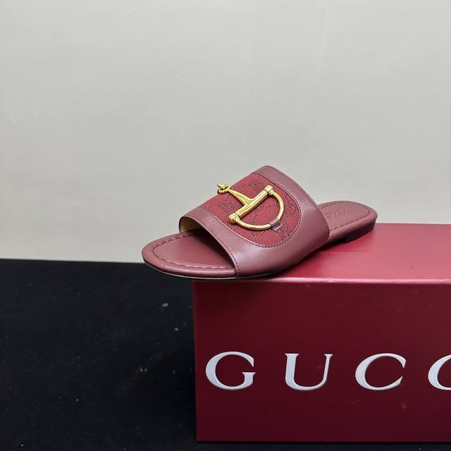 2025 Gucci Summer Latest D-Ring Light Gold Horsebit Buckle Patchwork Flat Sandal
