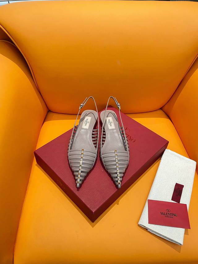 Factory Price P Early Spring Vt Valentino Mesh Lace-Up Flat Sandals Unparalleled