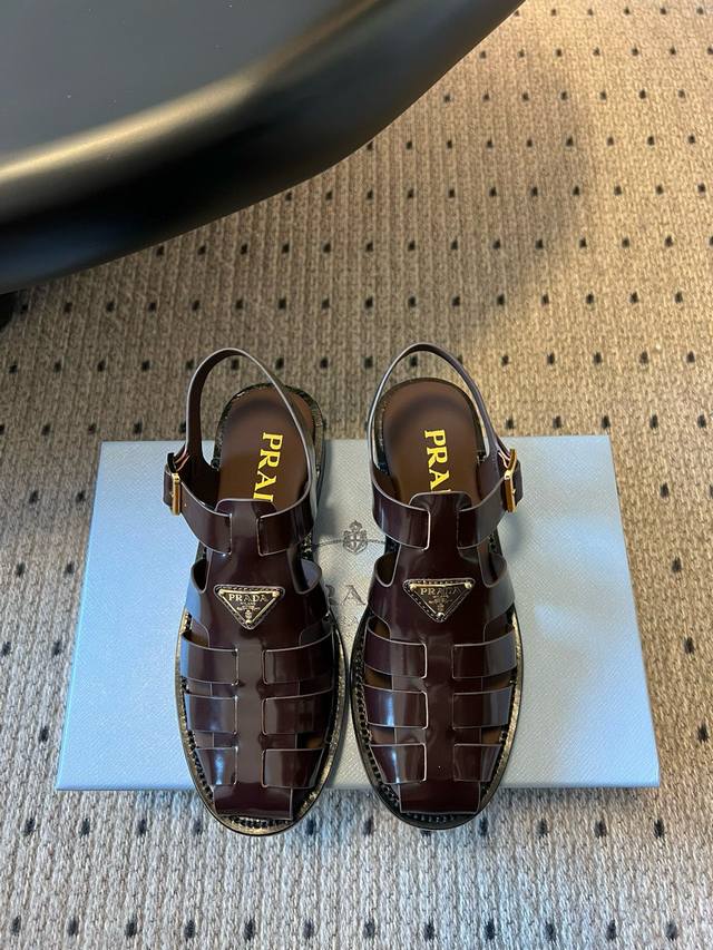 Prad* 25Ss Roman-Woven Leather Sandals Prad* Prada 25Ss Roman-Woven Sandals! Ret