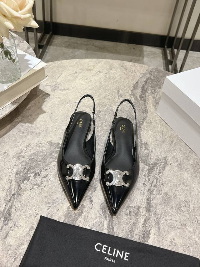 Celine Early Spring Silver Arc De Triomphe Series, Sili New Silver Pointed-Toe F