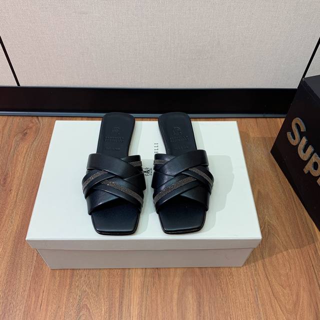 Brunell* Cucinell* Flat Sandals. Sheepskin With Hand-Strung Bead Chain Decoratio