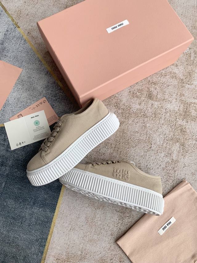 Miu Miu Loafer-Style Thick-Soled Casual White Sneakers Cookie Shoes Exuding A Lu