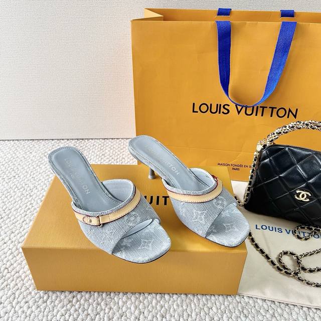 Loui* Vuitto* L Donkey Brand New Arrival Denim Canvas Cat-Heel Sandals Unbeatabl
