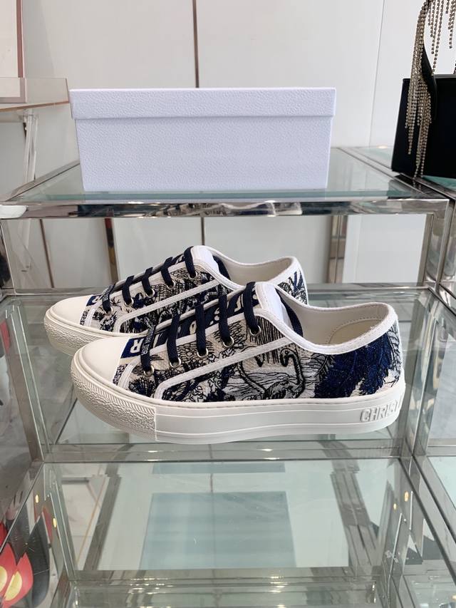 New Design Dior Thick-Soled Casual Sneakers Featuring Full Embroidered Iconic Pa