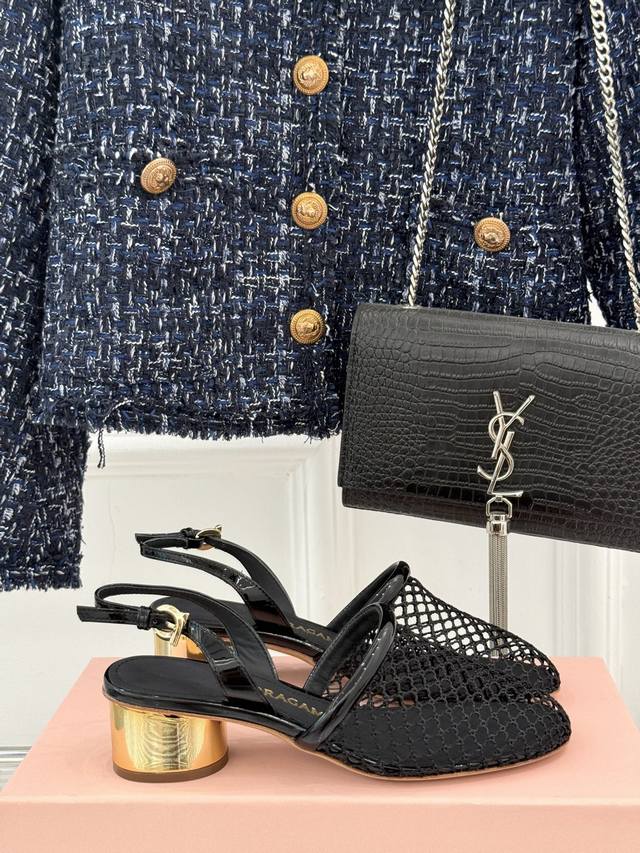 Factory Price Ferragamo 25Aw New Arrival Mesh Metal Heel Sandals This Season's S