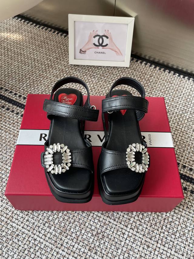 25 New Diamond Buckle Pure Leather Women's Thick-Soled Sandals Rv Thick-Soled Sa