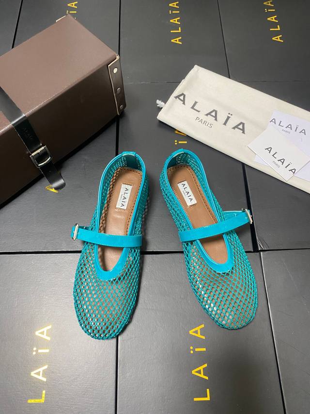 Mesh Fabric!!! Blue Alaia Runway-Inspired Flat Ballet Flats! Sweet And Edgy Ball