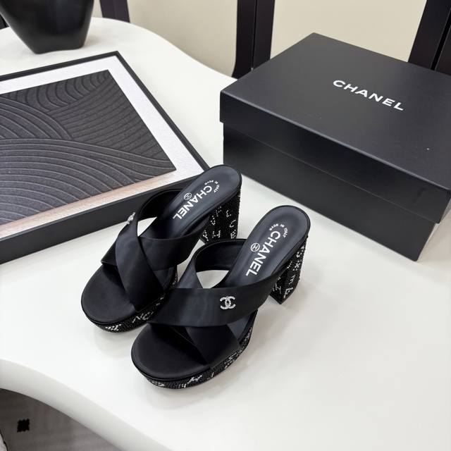 Chanel | New 25 Collection Absolutely Stunning T-Strap Chunky Heel Crystal Sanda