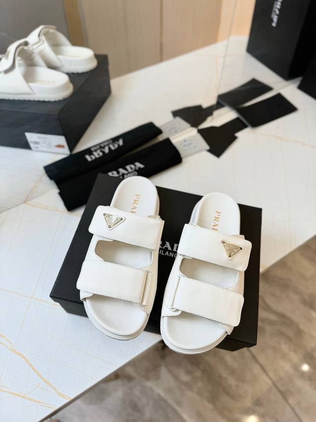 Factory: Prada 2025 Spring/Summer New Arrival Magic Strap Sandals Latest Runway