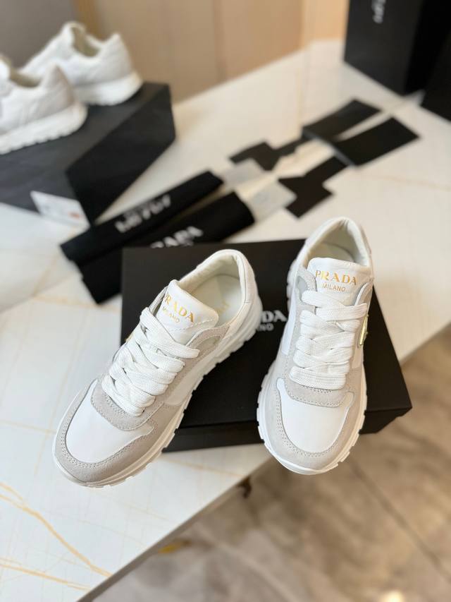 Prada 25Ss Spring/Summer New Arrival Color-Blocked White Sneakers With Thick Sol