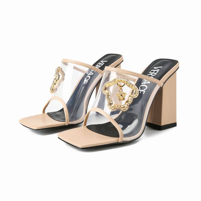 3389-1 Versace New High-Heeled Transparent Sandals, Comfortable And Non-Fatiguin