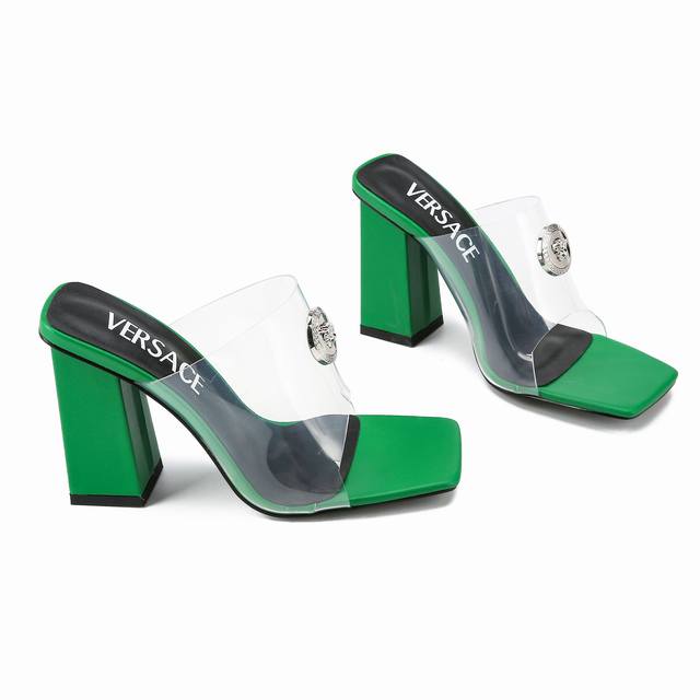 3389-1 Versace New High-Heeled Transparent Slippers, Comfortable And Non-Fatigui