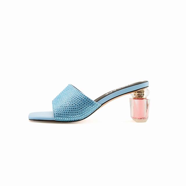 3692-1 Versace New Crystal Heel Embellished Slippers, Made Of Sheepskin Fabric,