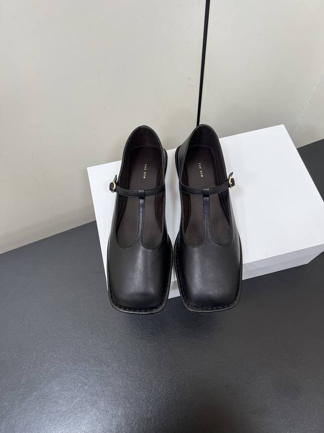 The Row 25 New Square-Toe T-Strap Flat Mary Jane Shoes. Two Pairs Of Golden Beau