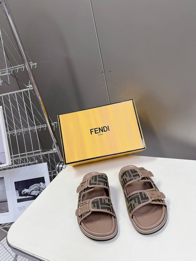Top-Quality Authentic Fendi Fendi Couple's Double-Strap Flat Sandals With Ff Bag