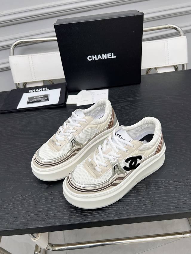 Chanel Chanel 2025 Resort Collection Latest Casual Sneakers In Silver White, Gol