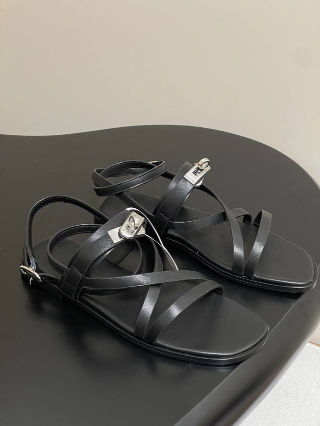 Premium Quality Herm S June Sandal Series H-Shaped Kelly Buckle Thin Strap Roman