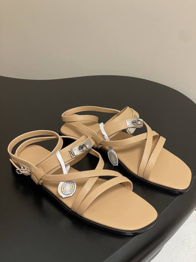 Premium Quality Hermes June Sandal Series H-Shaped Kelly Buckle Thin Strap Roman
