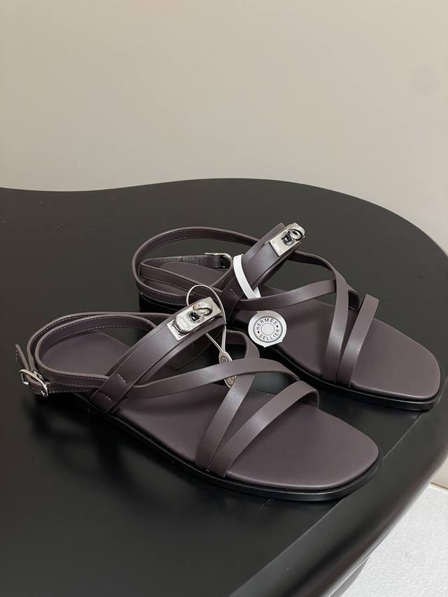 Premium Quality Hermes June Sandal Series H-Shaped Kelly Buckle Thin Strap Roman