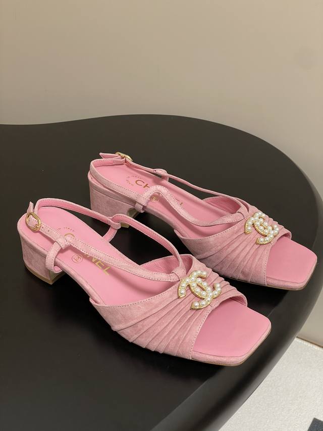 25P Spring New Arrival Chanel Little Chanel Pleated Bow Thick Heel Sandals With