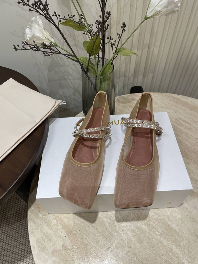 Amina Muaddi Amina 25 Spring/Summer New French-Style Crystal-Embellished Mesh Sq