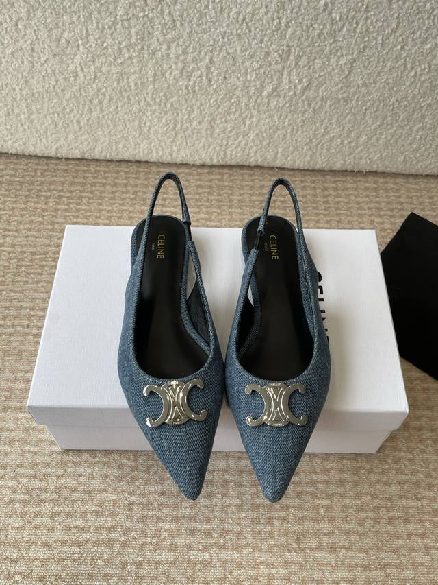 Celine 2025Ss New Arrival Arc De Triomphe Pointed-Toe Flat Sandals With Thin Hee