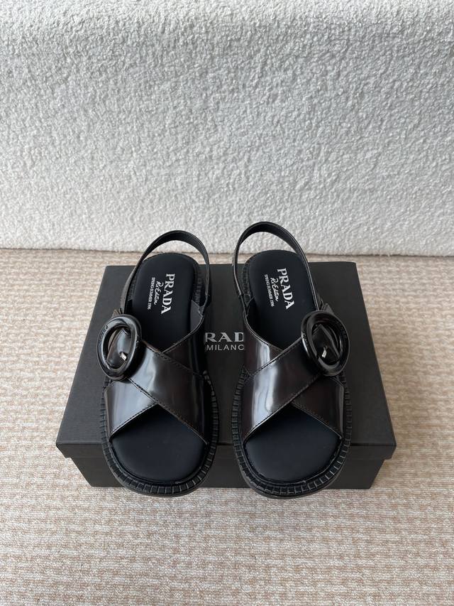 Prada 25Ss Summer New Arrival Retro Sandals With A Thick Heel For Stability, The