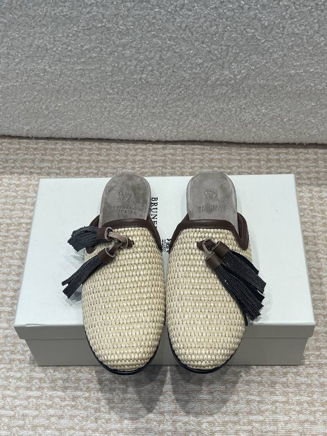 P Half-Slip P-Strap Sandals Brunello Cucinelli New Straw-Woven Bc Flat Half-Slip