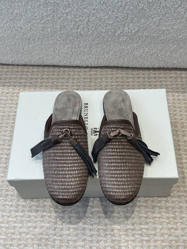 P Half-Slip P Single Shoe Brunello Cucinelli New Straw-Woven Bc Flat Half-Slip S