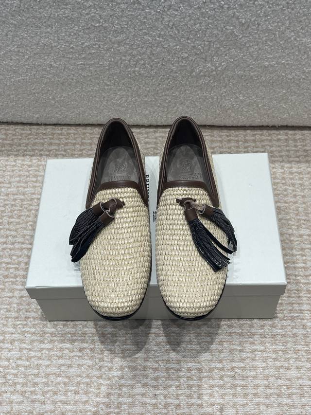 P Half-Slip P-Strap Sandal Brunello Cucinelli New Straw-Woven Bc Flat Half-Slip