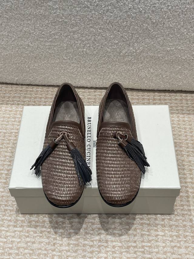 P Half-Slip-On P-Strap Sandals Brunello Cucinelli New Straw-Woven Bc Flat Half-S