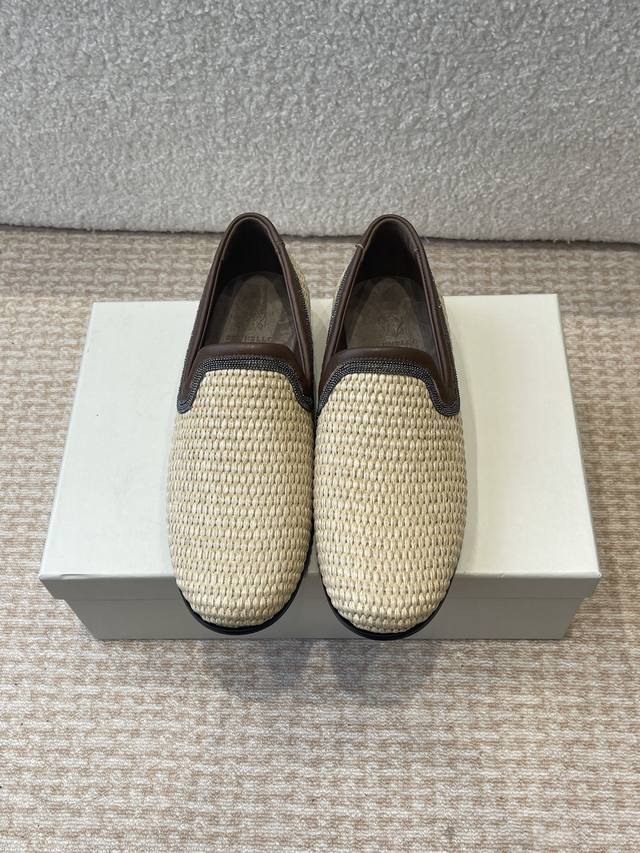 P Half-Slip-On P-Strap Sandals Brunello Cucinelli New Straw-Woven Bc Flat Half-S