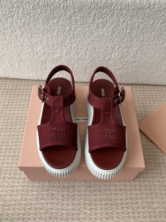 Miu Miu 25Ss Spring/Summer New Arrival Platform Thick-Soled Canvas Roman Toe-Exp