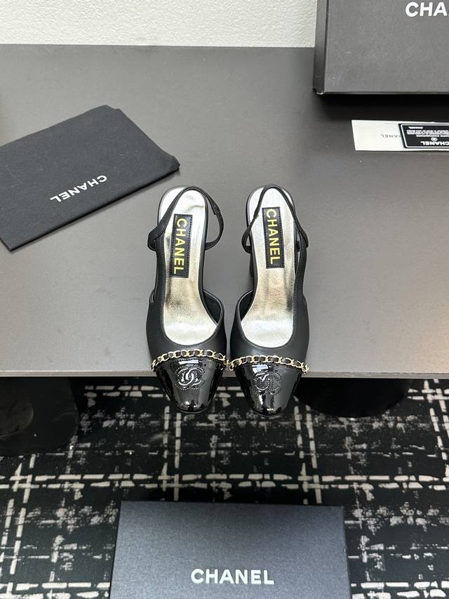 Chain-Strap High-Heel Sandals With Open Back, Inspired By Coco Chanel: Fashion F