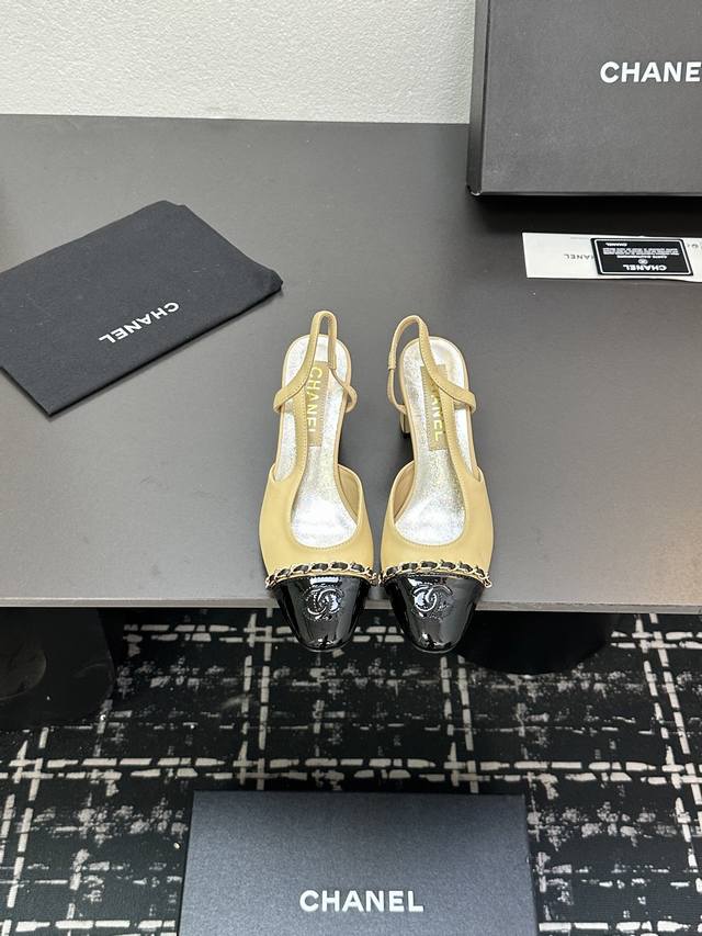 Chain-Strap High-Heel Chanel-Style Open-Back Sandals Just As Coco Chanel Once Sa
