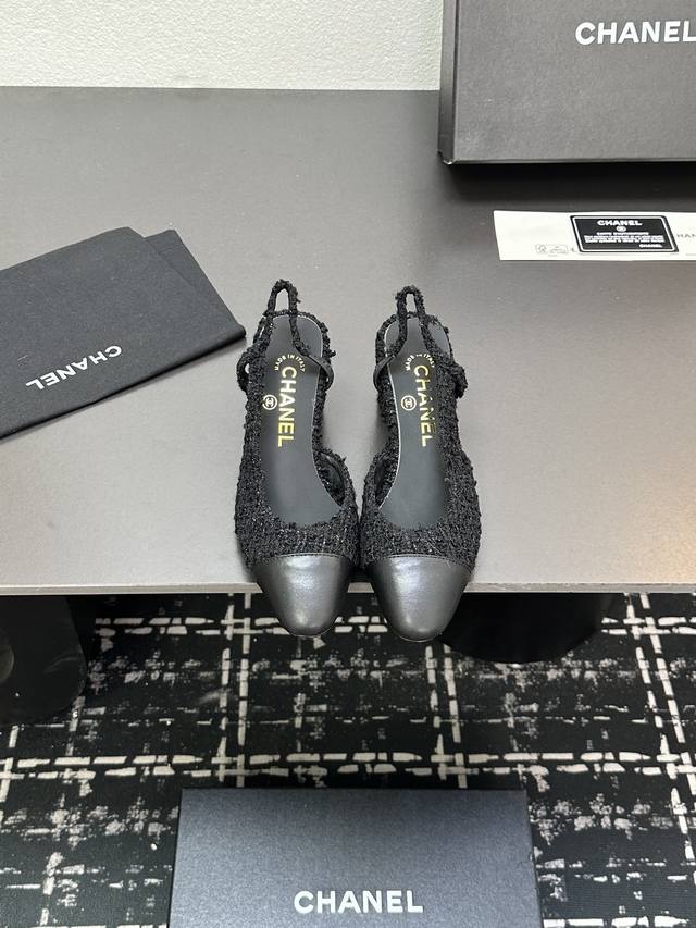 Chanel+L Classic Slingback Chanel-Style Open-Back Sandals Just As Coco Chanel On