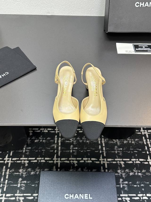 Chanel+L Classic Slingback Chanel-Style Open-Back Sandals Just As Coco Chanel On