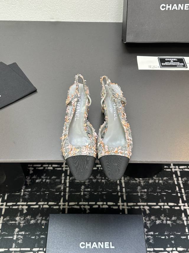 Chanel+L Classic Slingback Chanel-Style Open-Back Sandals Just As Coco Chanel On