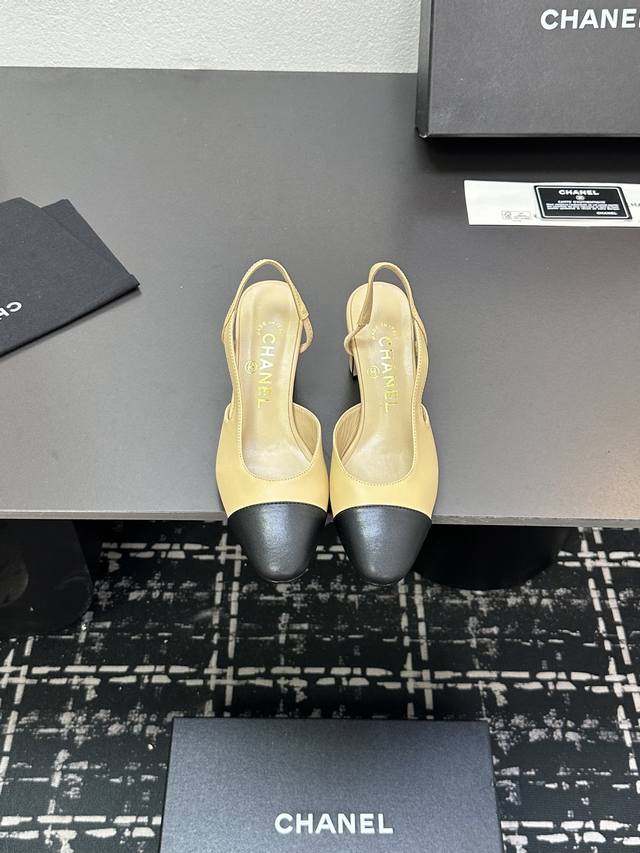 Chanel+L Classic Slingback Chanel-Style Open-Back Sandals Just As Coco Chanel On