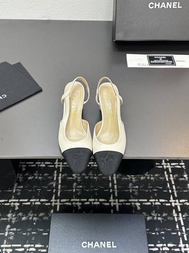 Chanel+L Classic Slingback Chanel-Style Open-Back Sandals Just As Coco Chanel On