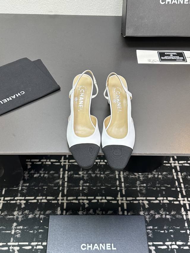 Chanel+L Classic Slingback Chanel-Style Open-Back Sandals Just As Coco Chanel On
