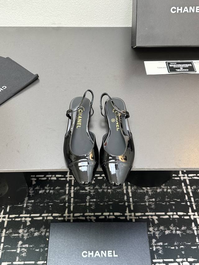 Chanel+L Classic Slingback Chanel-Style Open-Back Sandals Just As Coco Chanel On