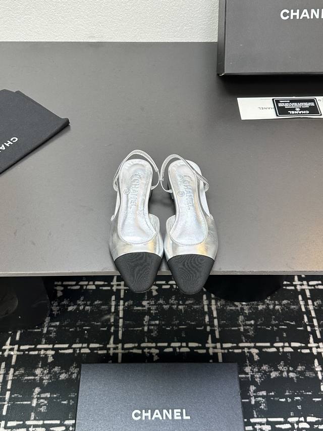 Chanel+L Classic Slingback Chanel-Style Open-Back Sandals Just As Coco Chanel On