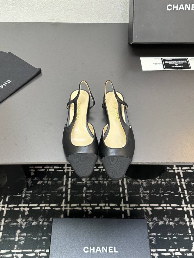 Chanel+L Classic Slingback Chanel-Style Open-Back Sandals Just As Coco Chanel On