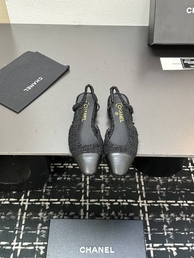 Chanel+L Classic Slingback Chanel-Style Open-Back Sandals Just As Coco Chanel On