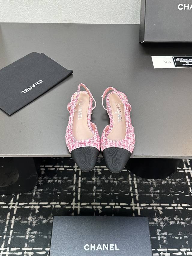 Chanel+L Classic Slingback Chanel-Style Open-Back Sandals Just As Coco Chanel On