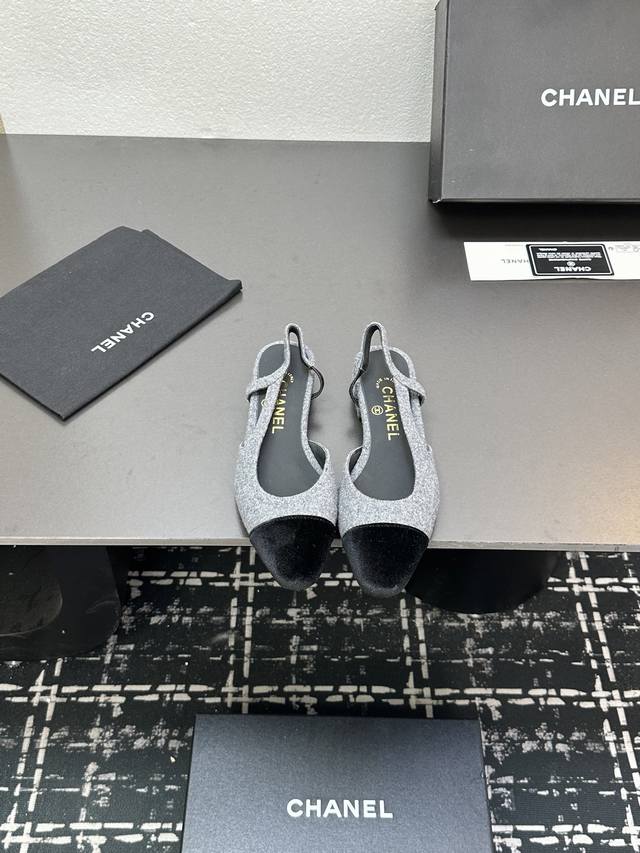 Chanel+L Classic Slingback Chanel-Style Open-Back Sandals Just As Coco Chanel On